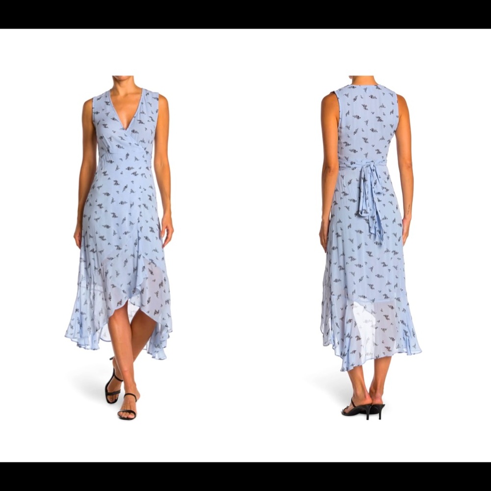 NWOT - NEVER WORN GANNI Pale Blue Print Crepe Hi-Low Wrap Dress.  Size 44 / XL.